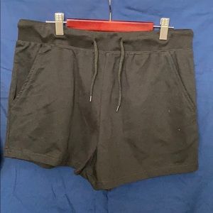Black, comfy fabric shorts. POCKETS!